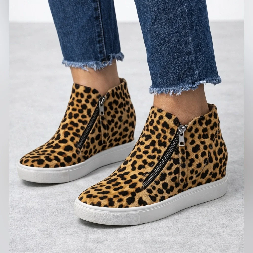 Steve MaddenWomen's Caliber Wedge Sneakers Leopard Print High-Top Sneakers SZ 10 - Picture 1 of 16